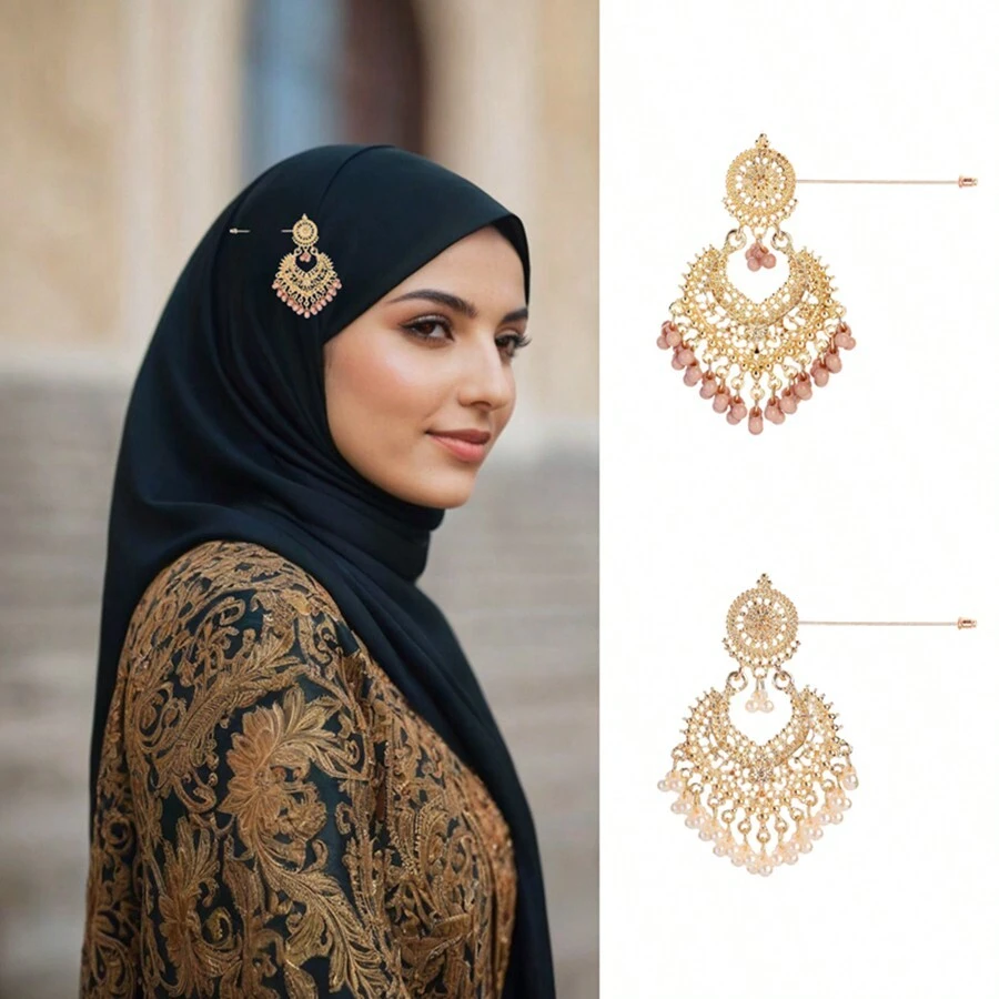 1 Peça Alfinete de Metal Hijab Vintage de Luxo #63, Broche Assimétrico de Estilo Real para Mulheres, Acessório de Moda Elegante