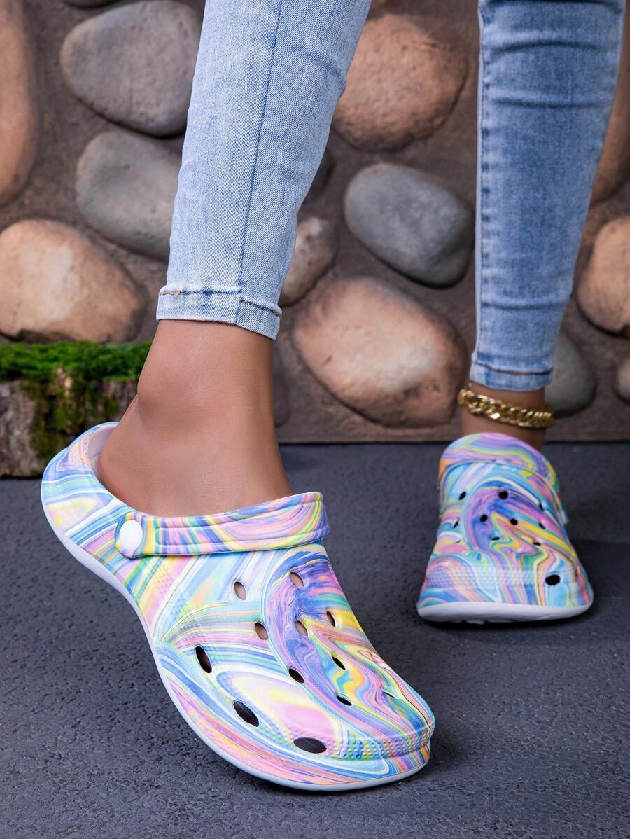 Damen Outdoor-/Innen Bequeme & modische farbenfrohe Blumen Muster Gartenschuhe/Pantoffeln/Strandssandalen