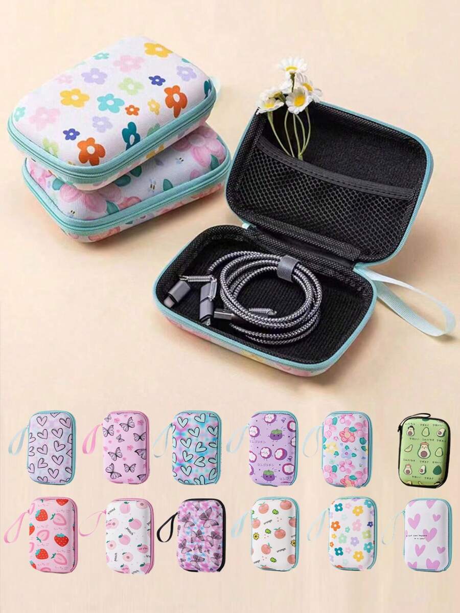 1 pieza Estuche con cremallera impreso EAV, adecuado para cable de datos, auriculares, batería externa, cargador y otros accesorios digitales, bolsa de viaje portátil, estuche de cargador, estuche de auriculares, bolsa de cables, bolsa electrónica, organizador de cables para el hogar, camping