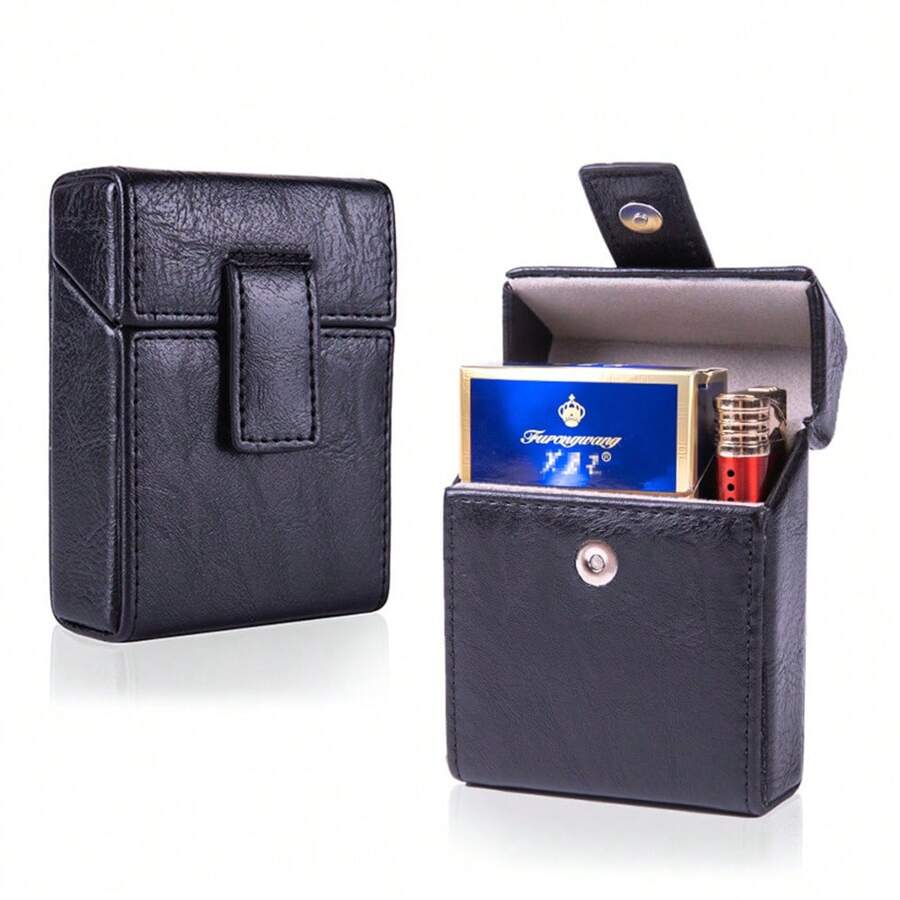 1 boîte en PU unicolore 20 pièces/paquet. Étui à cigarettes épais avec briquet intégré 2-en-1 portable pour hommes Y2k. Accessoires pour fumeurs