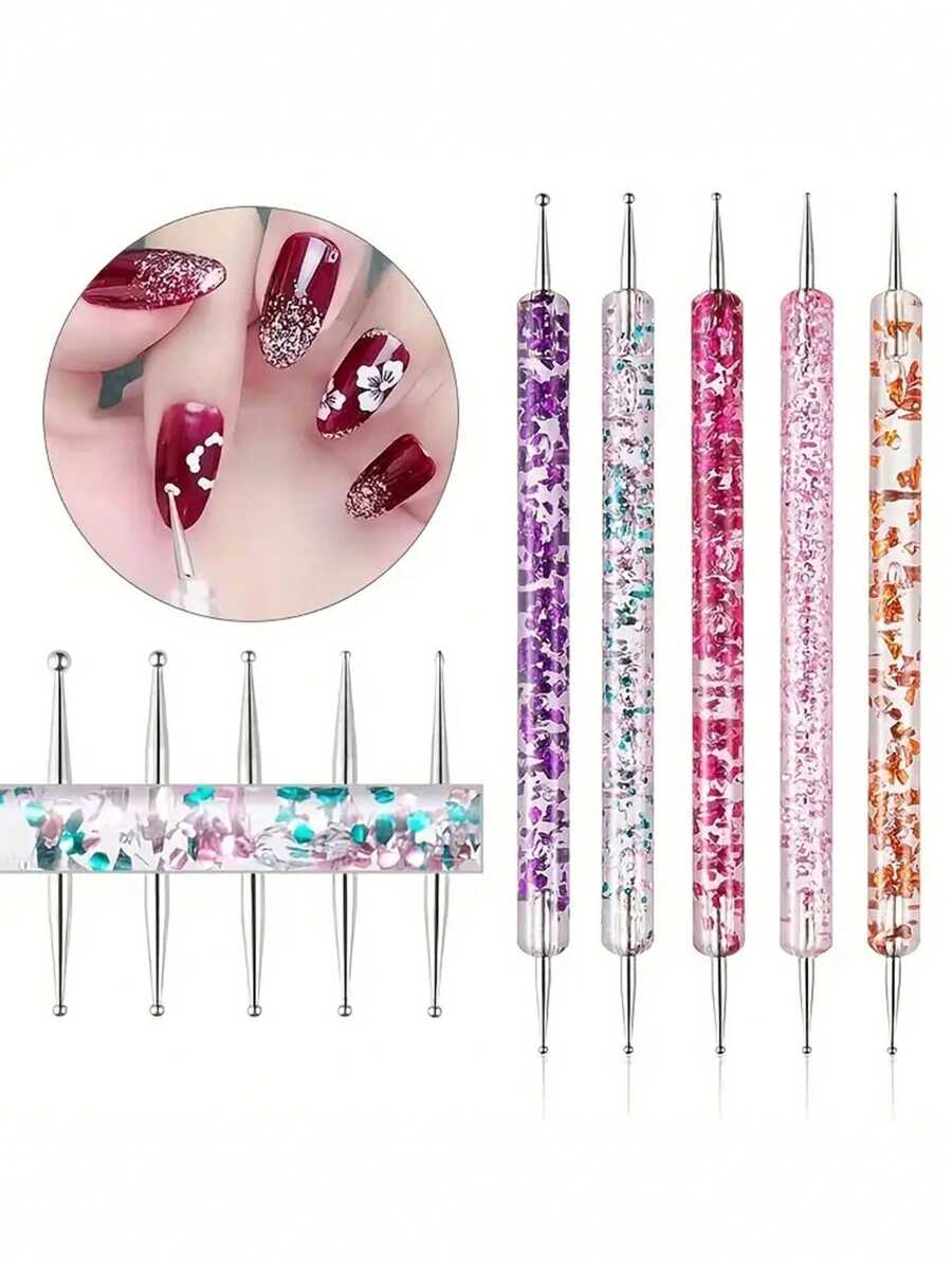 Nail Art Dot Tool Set -1/5 Pieces Bead And Flower Design Pen, Multi Head Precision Drill Bit DIY Nail Art Special
