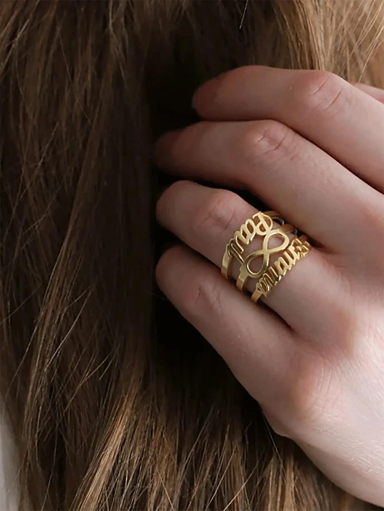 Custom Double Name Opening Ring For Women Stainless Steel Jewelry Personalized Heart Infinity Symbol Ring Customized 2 Names Finger Ring Couple Jewelry Wedding Valentine's Day Gift Valentines