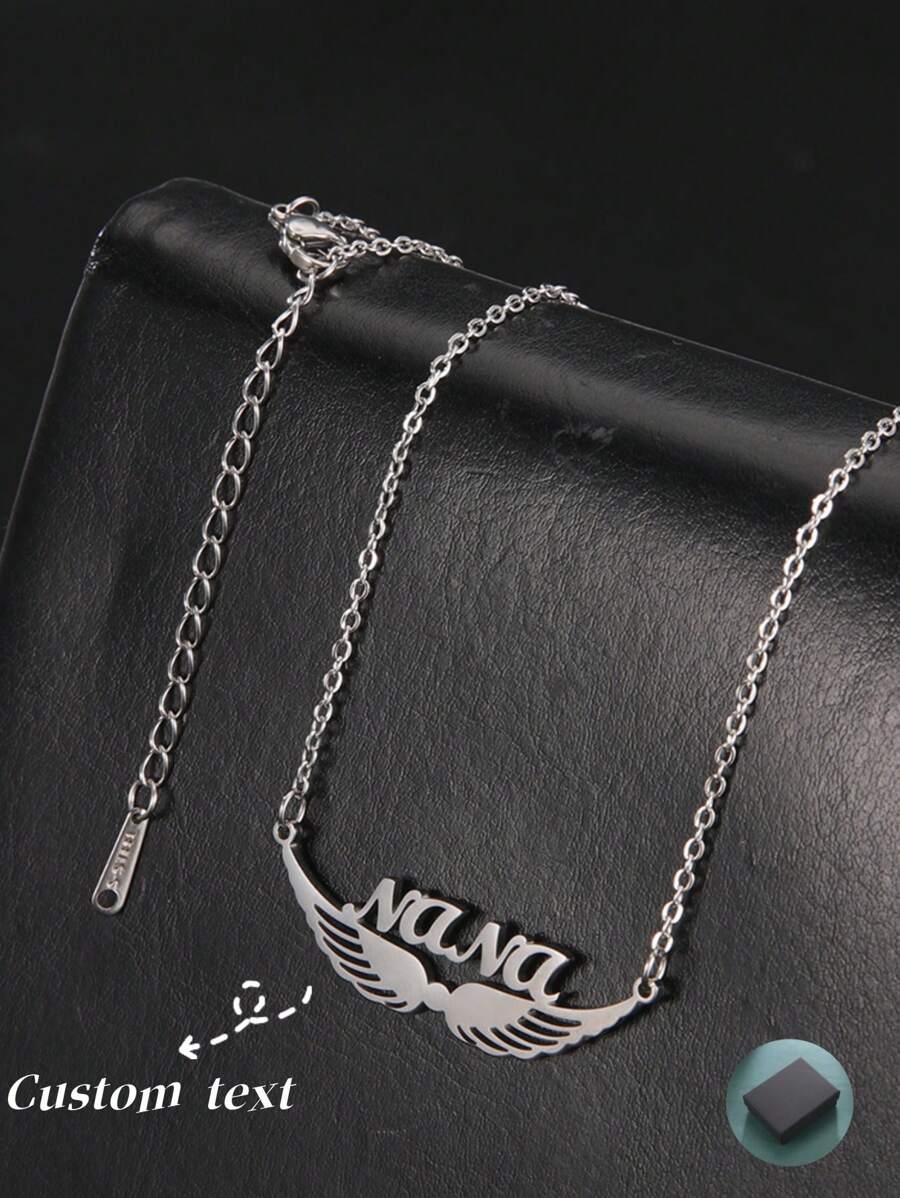 A Stainless Steel Wings Custom Name Necklace Personalized Custom Letter Fashion Necklace Angel Wings Delicate Jewelry Gift For Friends