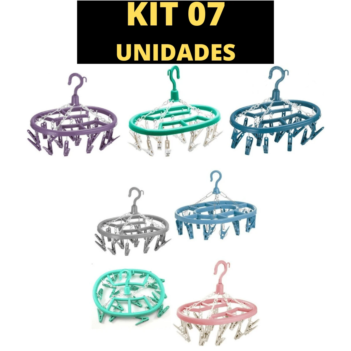 Kit 07 Varal De Calcinhas Para Roupas Intimas Cueca Calcinha Meia 18 Prendedores Oval De Apartamento Lavanderia