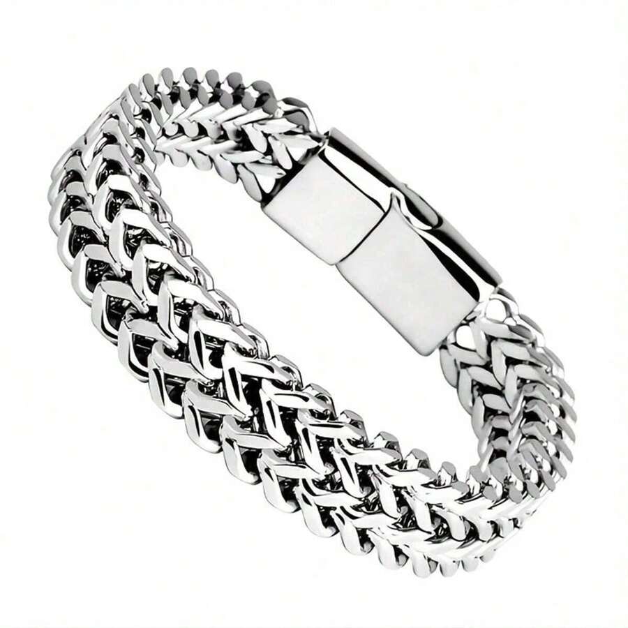 Pulsera de acero inoxidable para hombre, trenzada con cadena cuadrada positiva y negativa con cierre magnético, joyería de pulsera de regalo de vacaciones, favorita del hombre