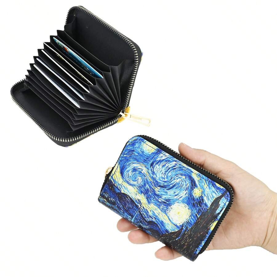 1pc 11-Card Slots Large Capacity Van Gogh Starry Night Convenient Coin Card Holder Wallet Business Card Holder Credit Card Holder For Women Wallet Mini Wallet Purse Wallet Card Wallet