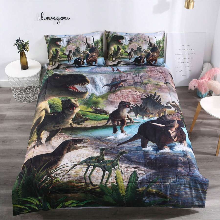 Dinosaur Comforter Set Dinosaur Bedding 3D Digital Print Cartoon Comforter Sets Dinosaur With 1 Comforter And 2 Pillowcases