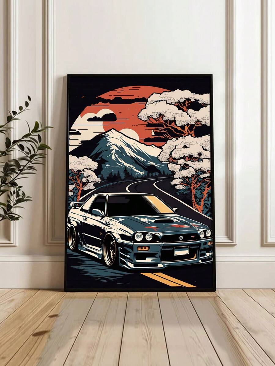 1pc Modern Art Mount Fuji Landscape Decoration Painting, Ideal For Car & Racing Posters