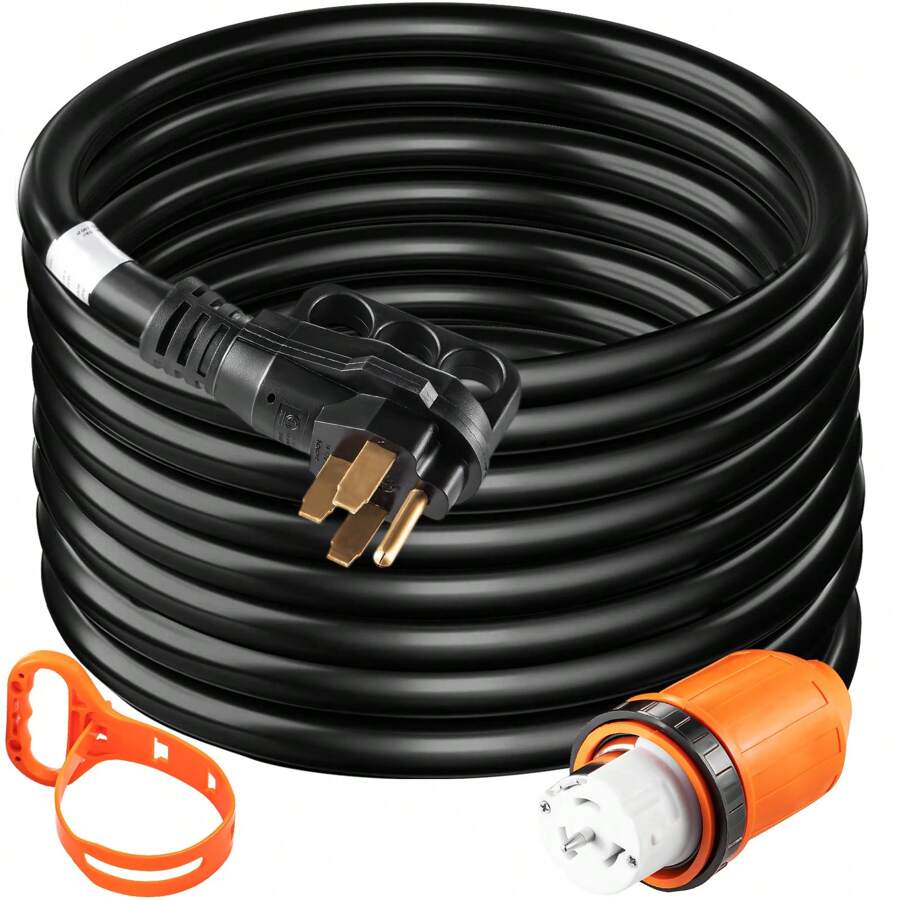 Heavy Duty Generator Cord, 10 Feet Generator Power Cord, 50AMP ETL Listed Cord, 12000 Watts Black Cable, SS2-50R Generator Plug, SS2-50P Extension Cord, 125/250V Generator Wire W/Portable Strap