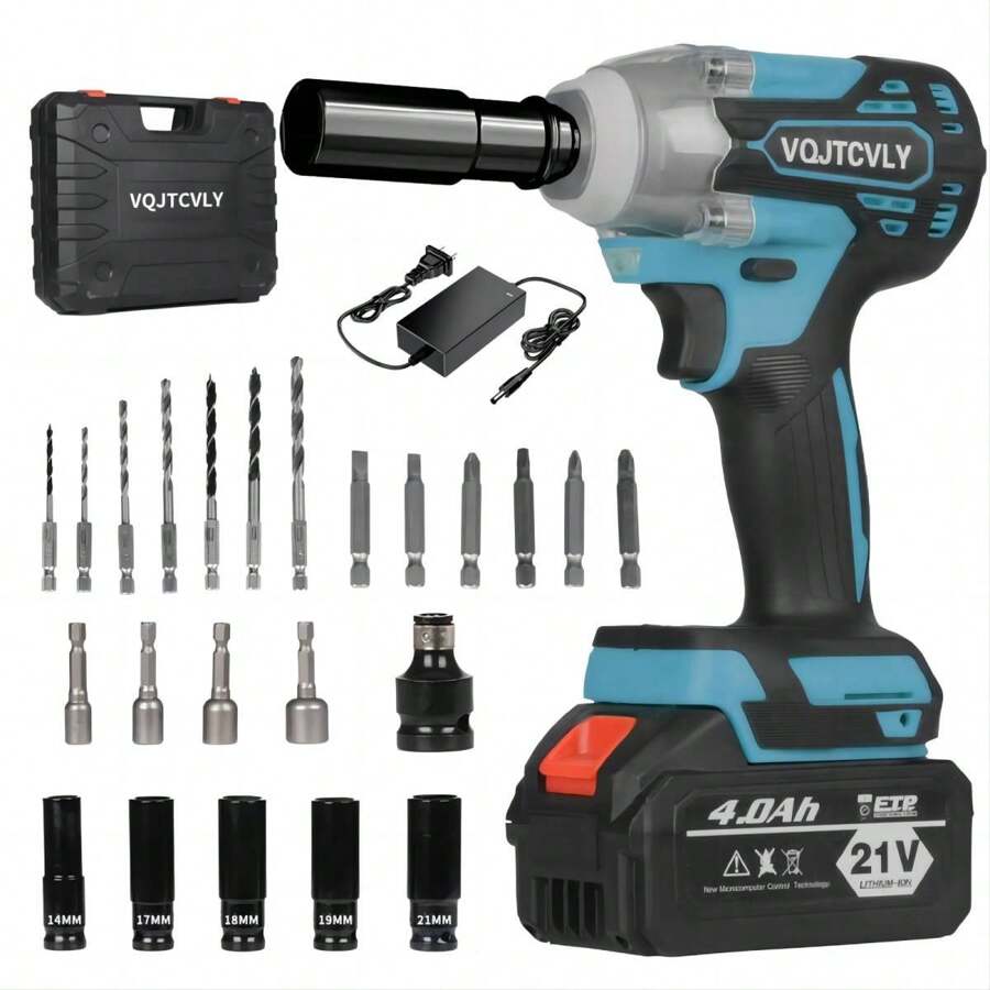 Cordless Electric Impact Wrench 1/2 Inch For Car Home, 580Ft-Lbs(800N.M) Brushless, 3300RPM High Torque Gun W/ 2x 4.0Ah Battery, Charger Tools