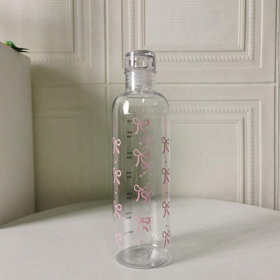 Botella de agua de plástico de gran capacidad con estampado de mariposa y escala de medición, adecuada para la hidratación diaria