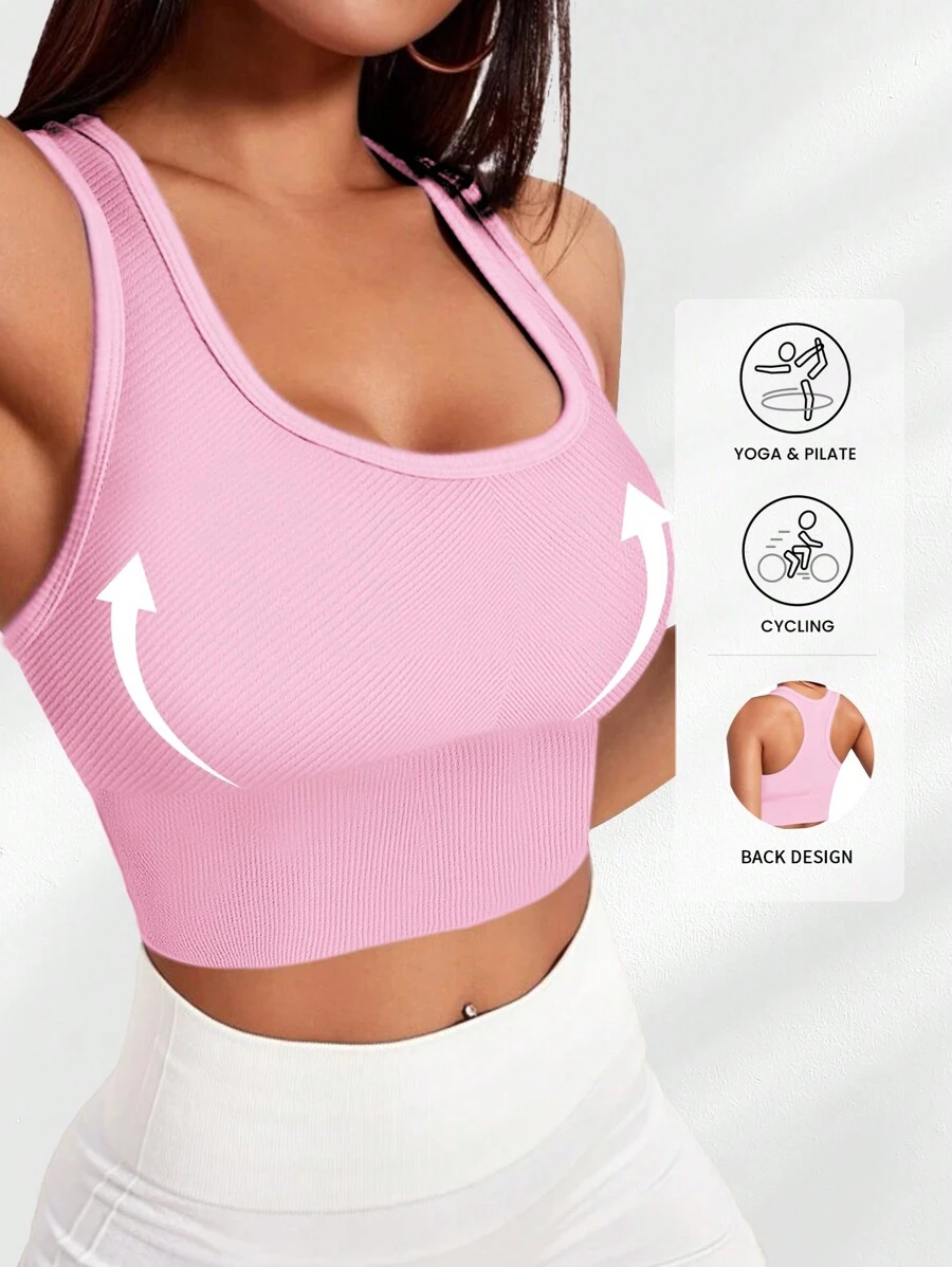 Yefecy Reggiseno sportivo a coste basic e tinta unita, senza anella in acciaio, reggiseno sportivo antishock con arricciatura, abbigliamento sportivo da donna, adatto per primavera ed estate