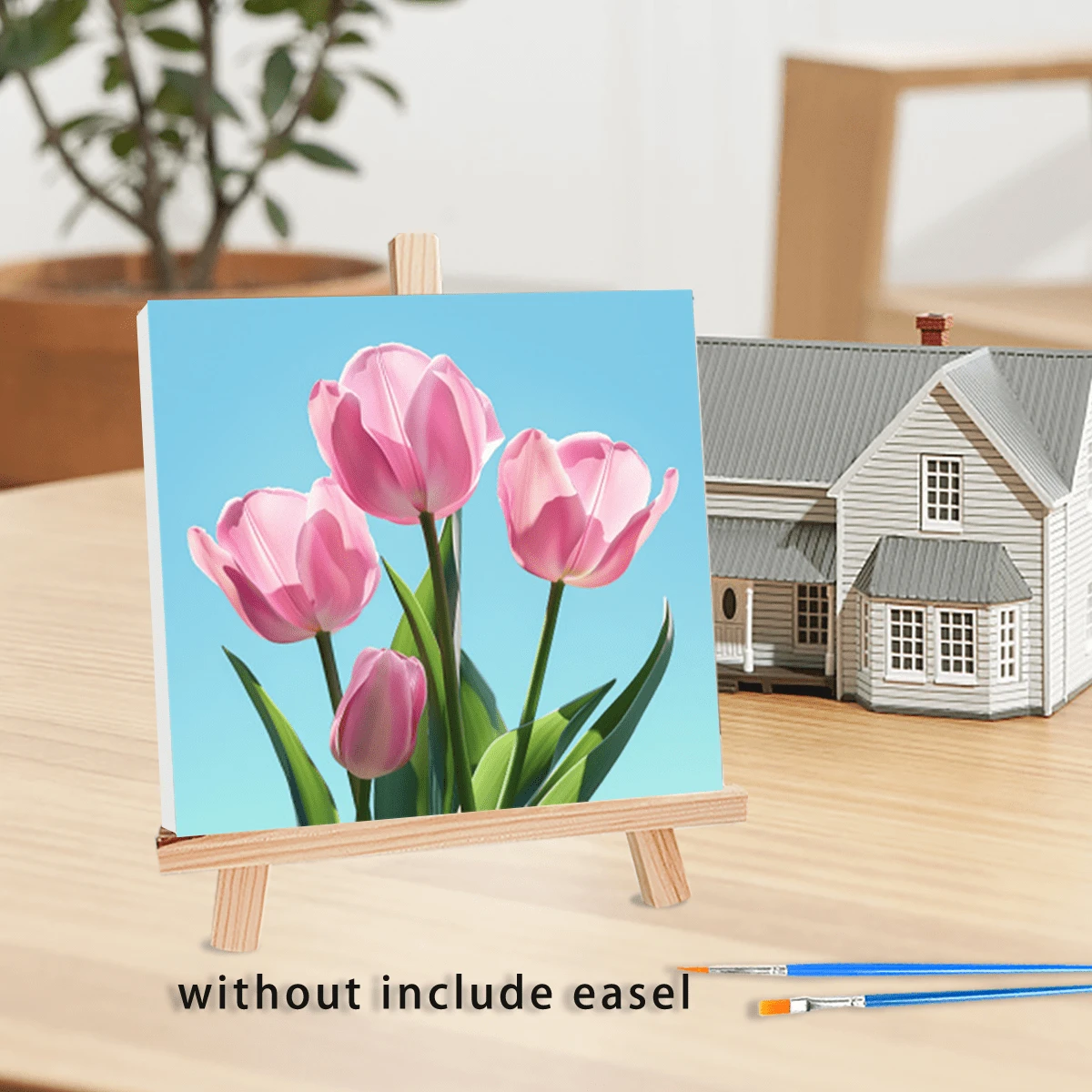 1pc Framed Painting By Numbers Cartoon Flowers Beginner Kits Easy To Paint Include Tool Diy Crafts Kits For Home Decors 20x20cm/7.87x7.87inch