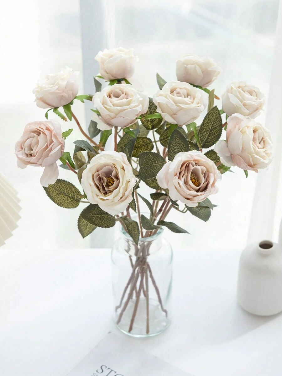 2/5/10 pièces Bouquet de roses artificielles dans un style européen rétro. Décoration de maison, salle à manger, chambre à coucher, vase, décoration extérieure de jardin, accessoires photo DIY, fleurs à tenir pour la mariée, matériel de fleurs au poignet, décoration de fête d'anniversaire, cadeau de la Saint-Valentin et cadeaux de Nouvel An