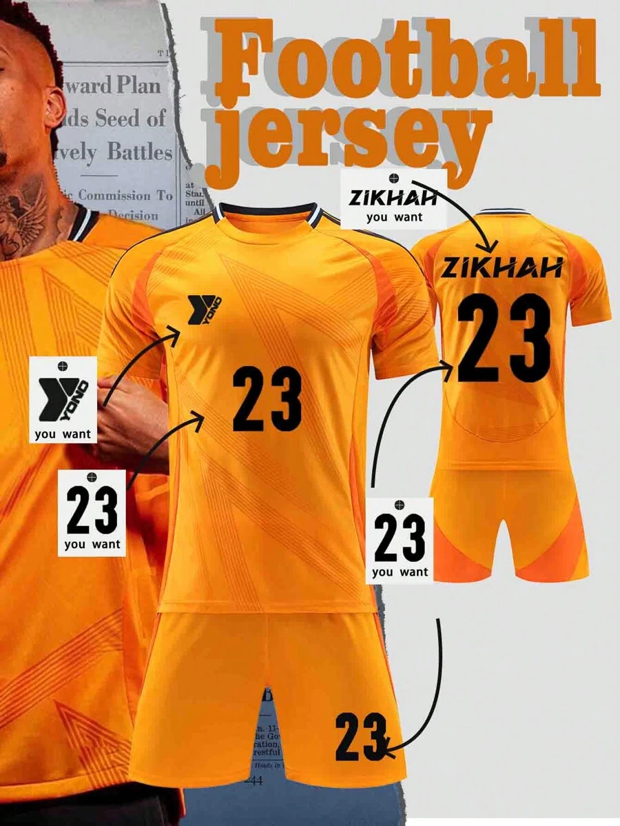 Conjunto deportivo personalizado de camiseta de fútbol de manga corta y pantalones cortos con estampado en estilo novio para hombres