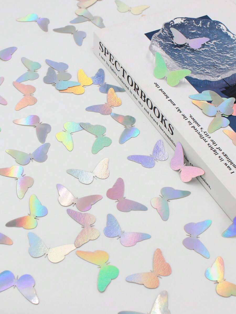 100pcs Holographic Iridescent Butterfly Paper Confetti, Wedding/Birthday/Party Decor,Christmas