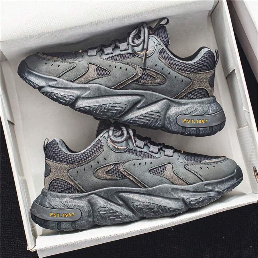 Men's Breathable Mesh Low-Top Sneakers, Fashion Casual Outdoor Sports Shoes, Retro Chunky Sneakers, Jogging Shoes, Vacation Shoes