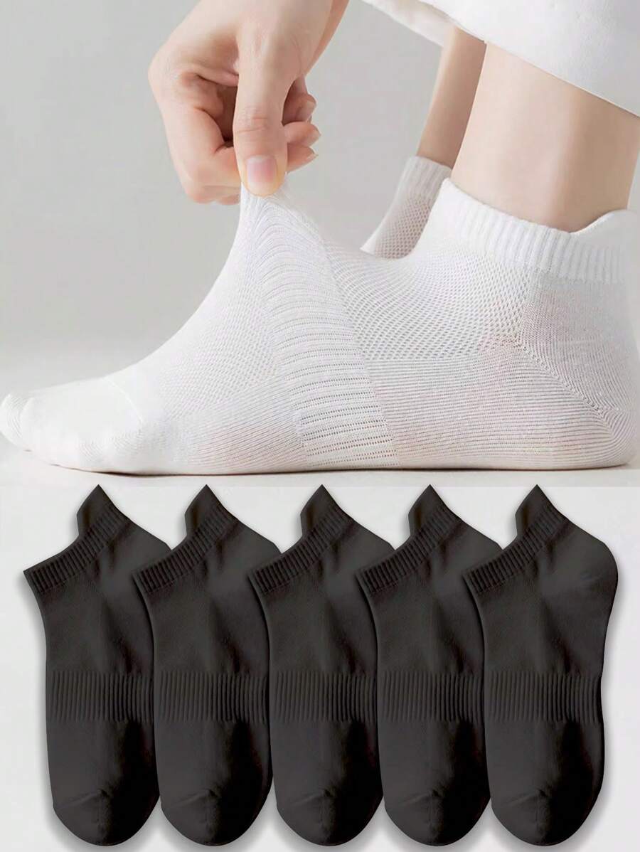 5 pares de calcetines deportivos de tobillo cortos, negros, para mujer, con malla transpirable y resistente a los olores