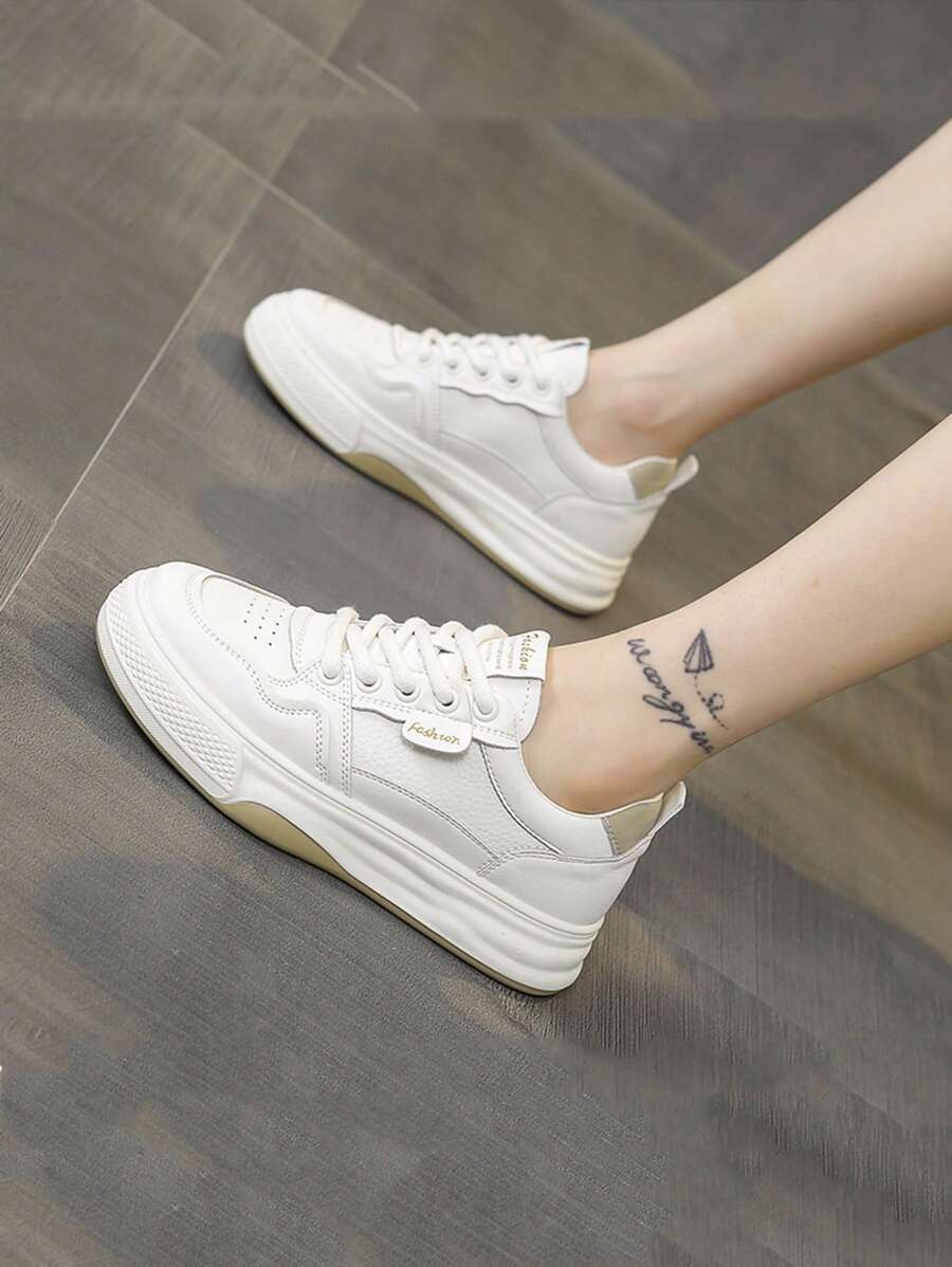 New Autumn Thick-Soled Comfortable Non-Abrasive Waterproof Color-Block Korean Style Casual White Sneakers