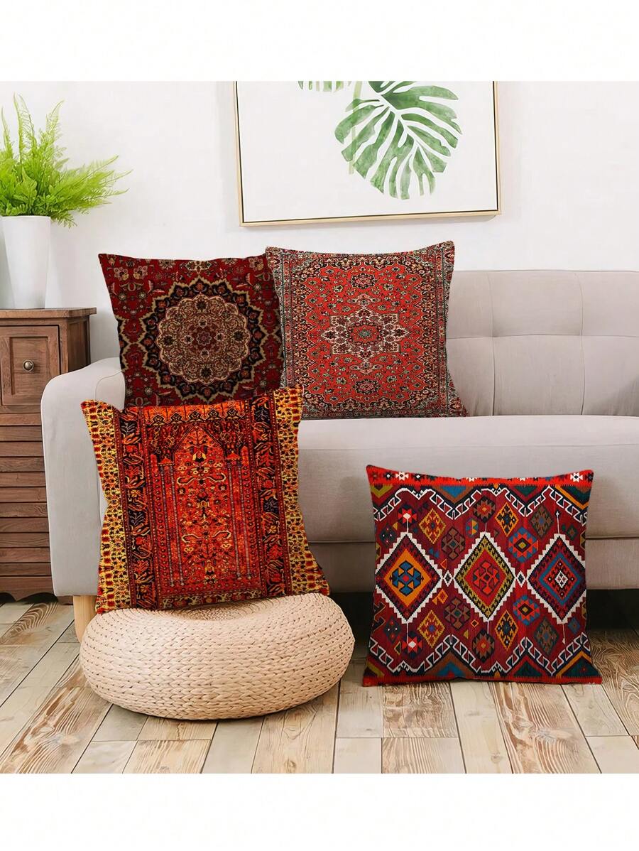 4pcs Bohemian Style New Polyester Plush Pillow Covers Set For Sofa