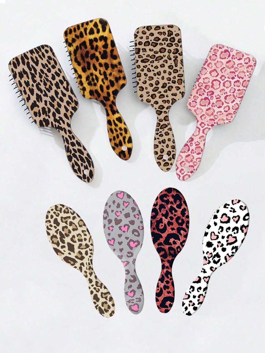 1 Pente Escova para Couro Cabeludo Massageador de Tamanho Grande com Estampa de Leopardo, Almofada de Ar Suave para Cabelos Cacheados, Dia dos Namorados
