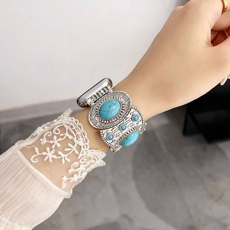 1 paquet de bracelet décoratif en strass, bijoux fantaisie, design élégant en métal avec pierres, style mignon et girly, élastique, compatible avec les bracelets Apple Watch de 38mm, 40mm, 41mm, 42mm, 44mm, 45mm, 46mm, 49mm, compatible avec les séries Apple Watch Ultra 2, SE, 10, 9, 8, 7, 6, 5, 4, 3, 2, 1