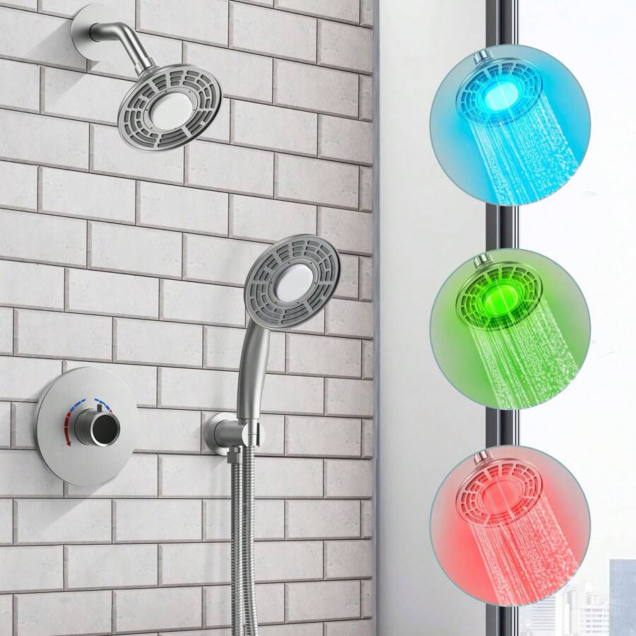 APOSHION LED Shower Head Shower Faucet Set With Handheld Shower Head For Bathroom Shower Set