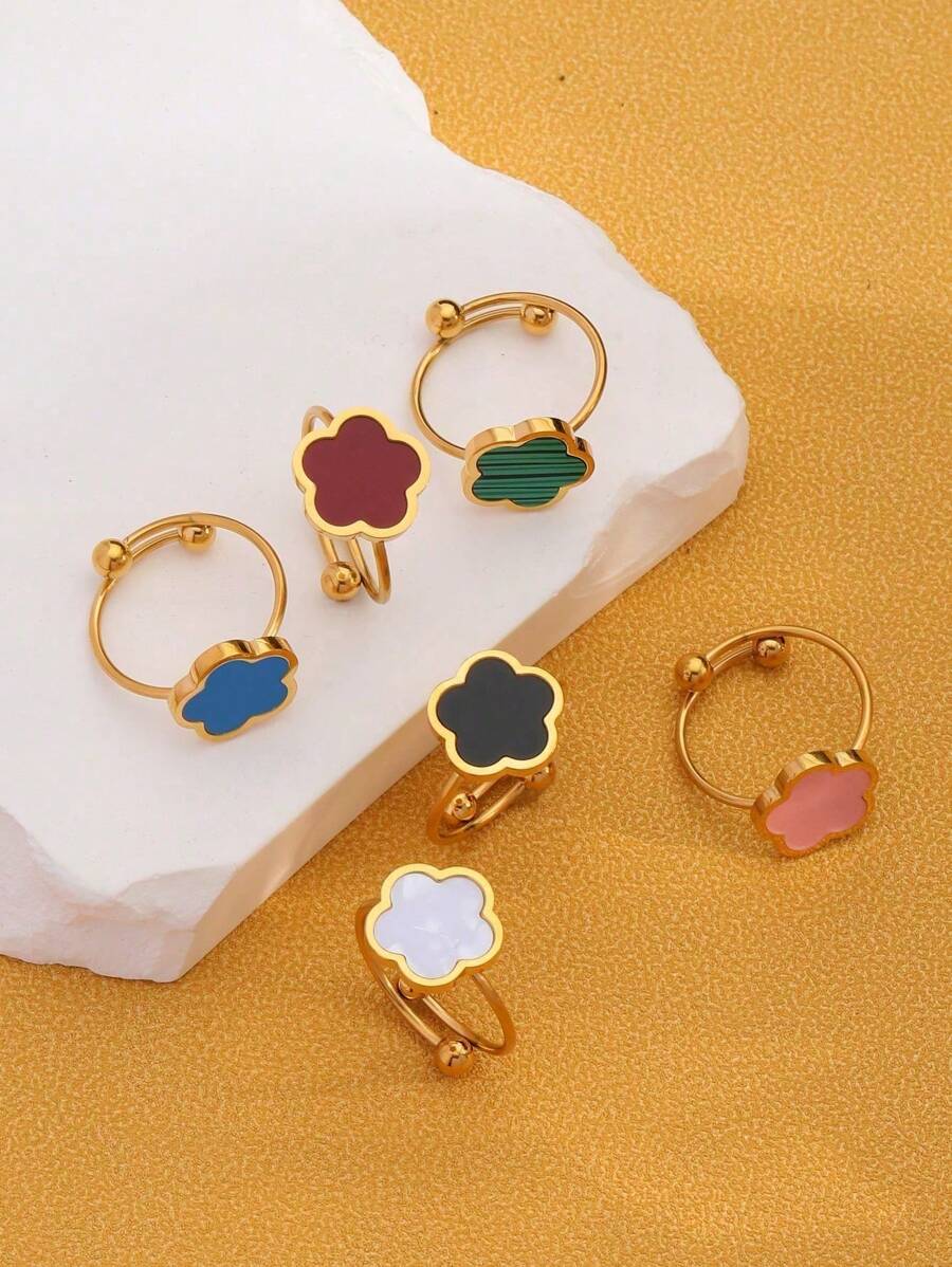1pc Stainless Steel Flower Design Adjustable Open Ring, Simple & Fashionable For Women Valentines,Mom,Mother,Mother's Day,Gift