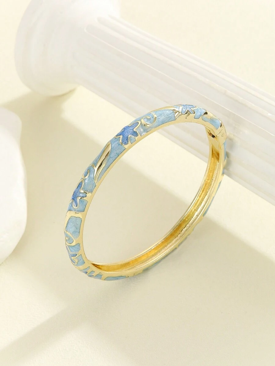 1 pièce Nouveau bracelet à jonc en émail cloisonné doré de style bohème avec motif étoile, bijou pour filles et femmes