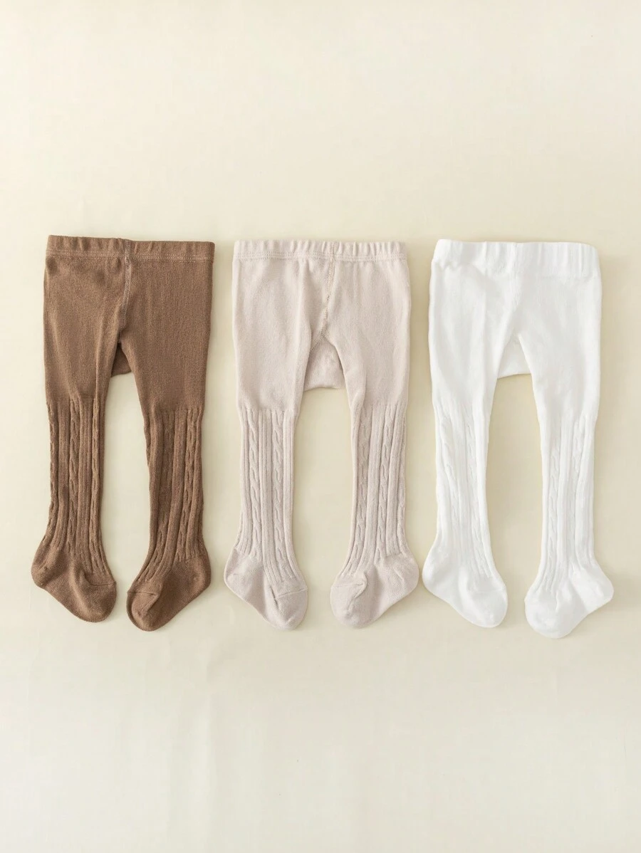 3 peças/conjunto de meias-calças infantis para meninas, cor sólida, adequadas para outono/inverno, incluem trançado, estilo, design de princesa