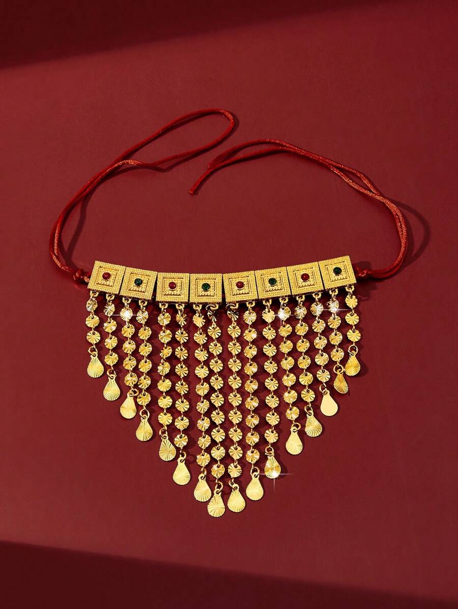 Yiyi Dubai-Inspirado Minimalista, Doce, Exagerado, Cobre Dourado Elegante e Luxo de Alta Qualidade Retro Grande Conjunto de Joias para Mulheres, Adequado para Passeios, Lazer, Festas, Encontros Diários, Natal e Outros Feriados. Inclui um Colar Longo Banhado a Ouro em Camadas e um Colar de Borlas em Camadas como um Presente para Mulheres, Namoradas, Pais, Etc.