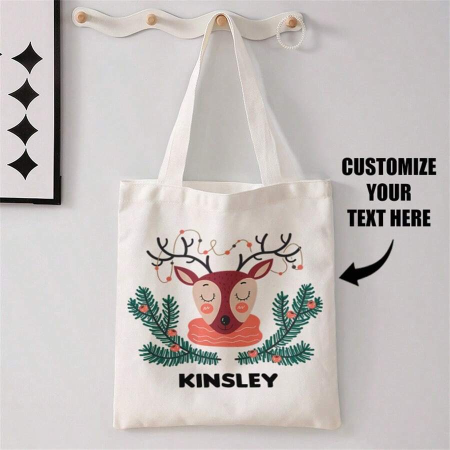 1pc Customized Canvas Bag, Unique Design (Photo, Landscape, Illustration), Foldable, Large Capacity, Lightweight, Stylish, Personalized Tote Bag, Shoulder Bag, Casual Shopping Bag Shop Back To School