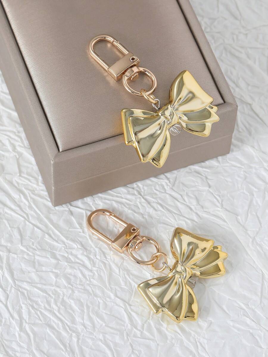 2pcs Metal Bowknot Keychain, Stylish Unisex Silver Accessory,Gift For Couples & Best Friends Valentines