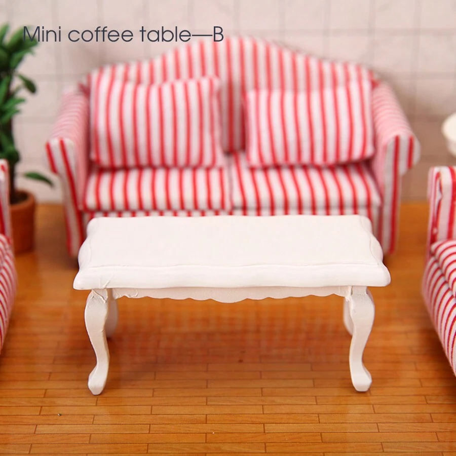 1pc 1:12 Dollhouse Miniature Furniture White Coffee Table, Square/Round Walnut Or Red, Micro Scene Decor, Cute Mini Coffee Table, Precise Side Table, Miniature Furniture Toy, Suitable For Party Gift