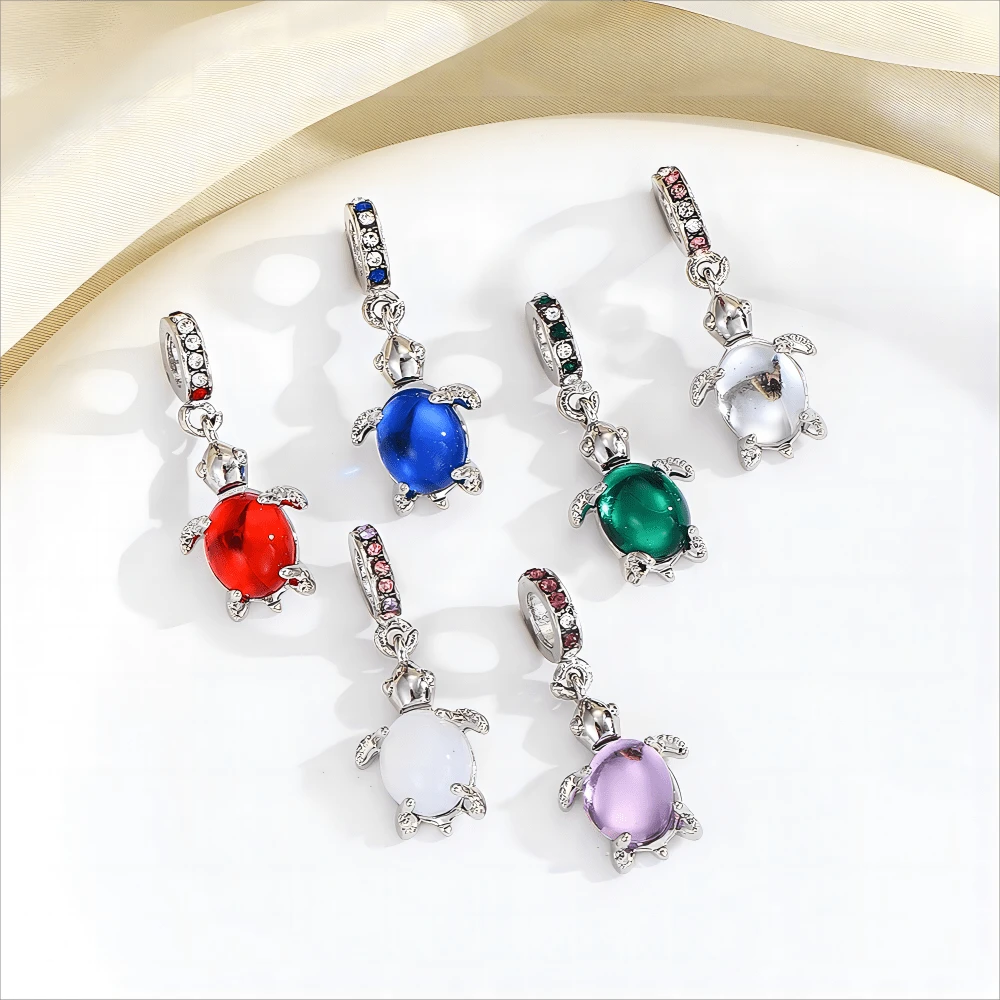 1pc Colored Zirconia Turtle Pendant, Luxury Ocean Style Crystal Turtle Pendant Suitable For DIY Bracelet Necklace Accessories - Crystal Color Random