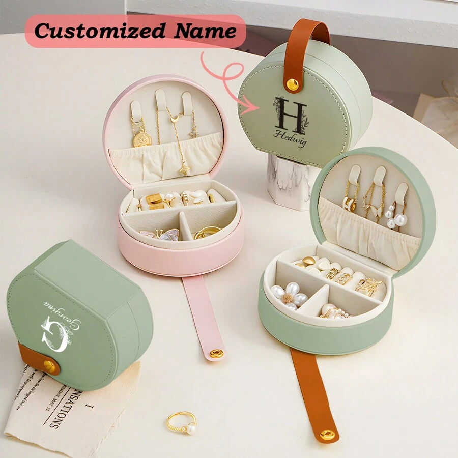 1pc Personalized Customized Jewelry Box, Bridesmaid Jewelry Box, Leather Jewelry Box, Bridesmaid Gift, Mouth Flower Gifts, Birthday Gift For Her
