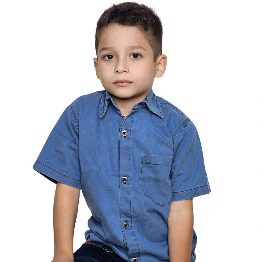 Camisa jeans masculina infantil algodão Tam 1 a 16 anos pronta entrega