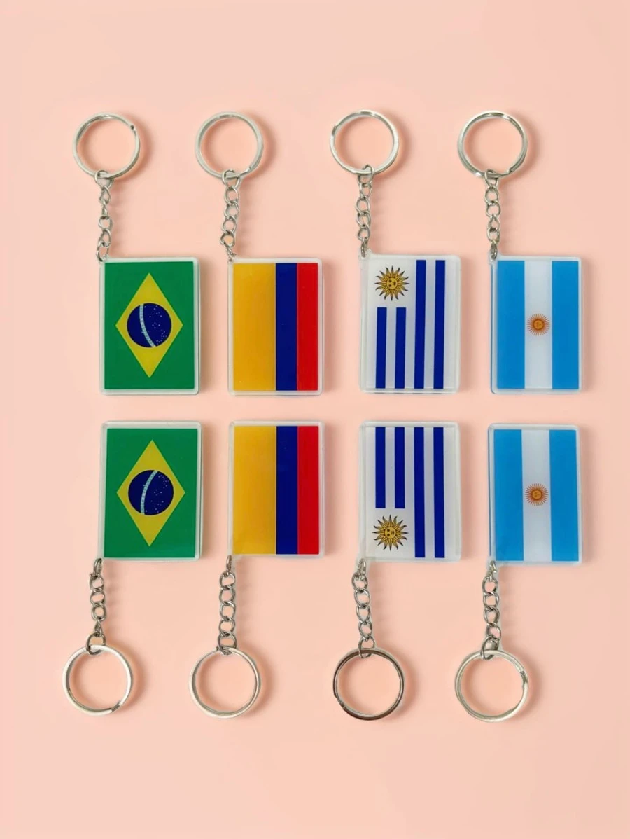 1/4pcs National Flag Of South America Casual Acrylic Keychain Keyring For Men, Gift For Football Fans, Backpack Decor (Brazil, Colombia, Argentina, Uruguay) School Letter