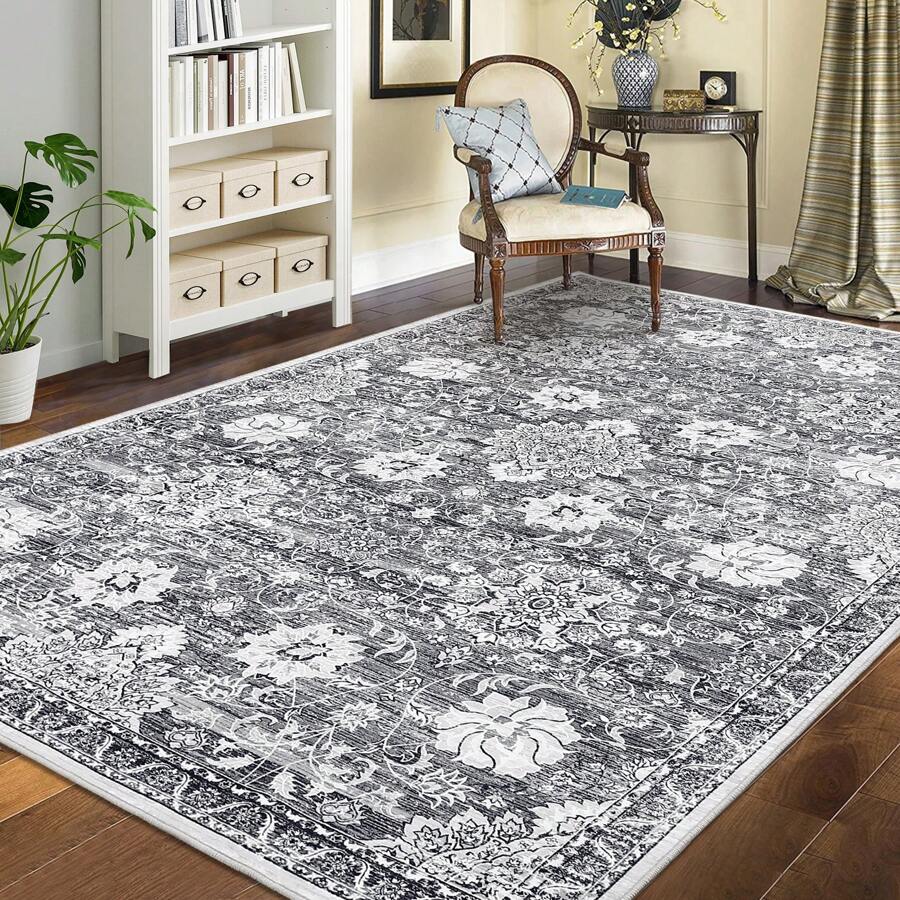All Season Washable Area Rug For Dining Room Non-Slip Indoor Throw Carpet Vintage Floor Cover Boho Rug Distressed Medallion Area Rug For Living Room Bedroom Kitchen Home Office