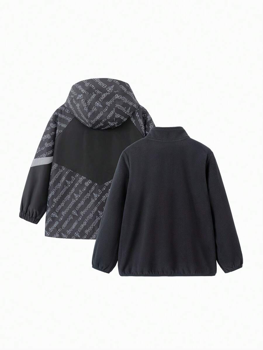 Balabala Jongens Buitenkleding Kinderen 2024 Nieuwe Lente Grote Kinderen Capuchon Kinderen Lentekleding Fleece Tweedelige Set Tide