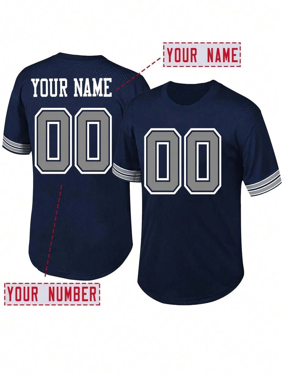 Jersey de béisbol con bordado personalizado con nombre y número, estilo novio, cuello en V, azul , manga corta con botones, para juegos de fiesta, entrenamiento y deportes, tallas S-XXL