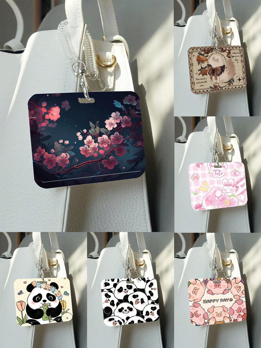 1PC Horizontal Card Holder Ins Creative Cartoon Student Campus Card Holder Spring String Retractable Stretchy String Lunch Card Bus Card Subway Card Work ID Card Holder