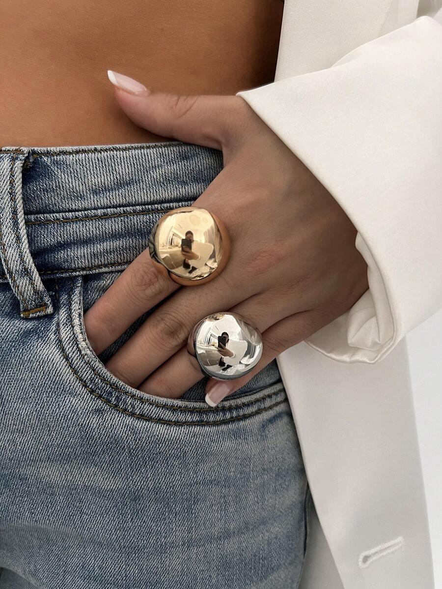 1pc Exaggerated Minimalist Metal Circular Mushroom Design Open Ring, Decorative Jewelry For Women