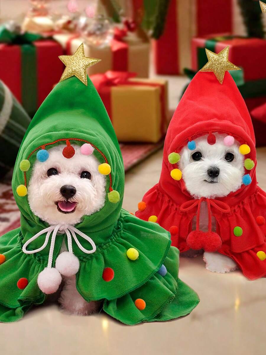 1pc Autumn/Winter Christmas Pet Clothing Two-Color Cape Pet Cape Shawl Dog Transform Into A Festive Costume