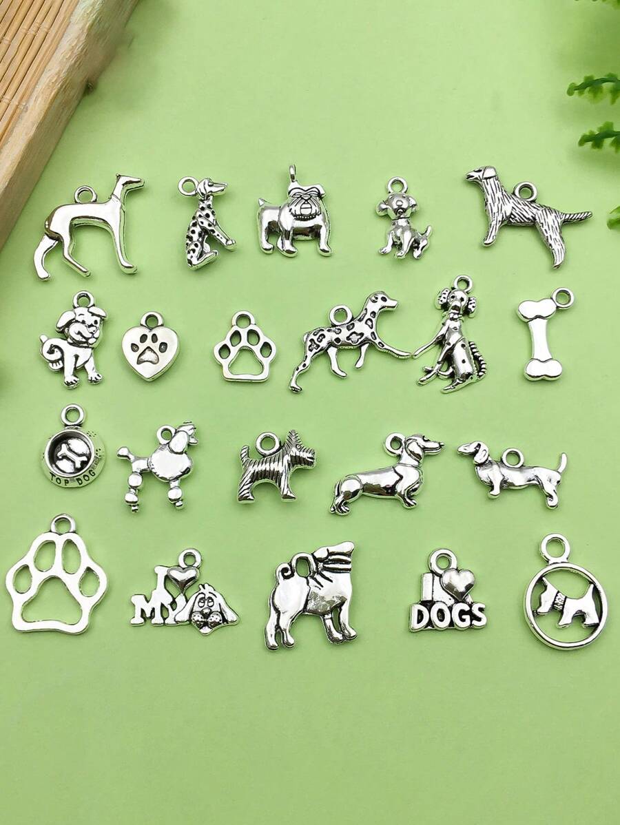 20 pièces Lot mélangé de charmes de patte d'animal de compagnie avec empreinte de pied, pendentif animal, ton argent antique, fournitures pour fabrication de bijoux, bracelet, collier, porte-clés, accessoires et fournitures artisanales