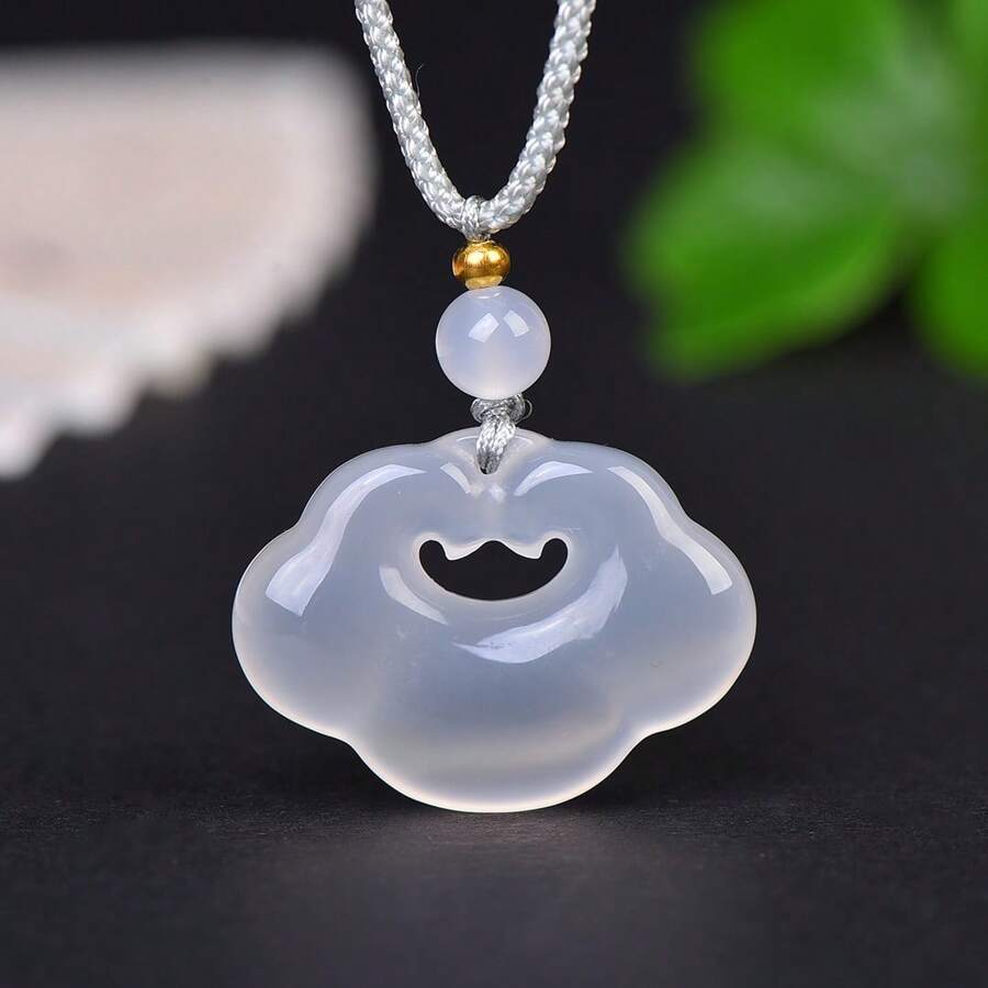 1 peça colar com pingente de bloqueio de ágata de cristal natural Ruyi, pingente de gema de alta qualidade, colar, todo esculpido à mão, senhoras, homens, riqueza de cristal de quartzo, colar de paz, colar de casal, presente para ela, adequado para presentes de festas de fim de ano, presentes de cristal de quartzo.