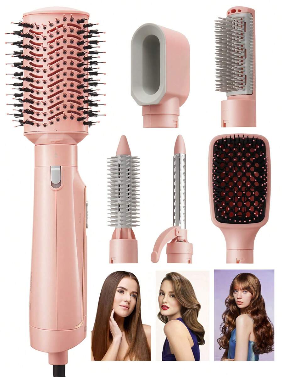 CRASTS Sèche-cheveux professionnel rose 6 en 1 pour coiffure, séchage rapide peu bruyant, avec 6 accessoires pour boucler et lisser les cheveux, 3 réglages de vent pour un usage domestique et en salon, cadeau de soins capillaires