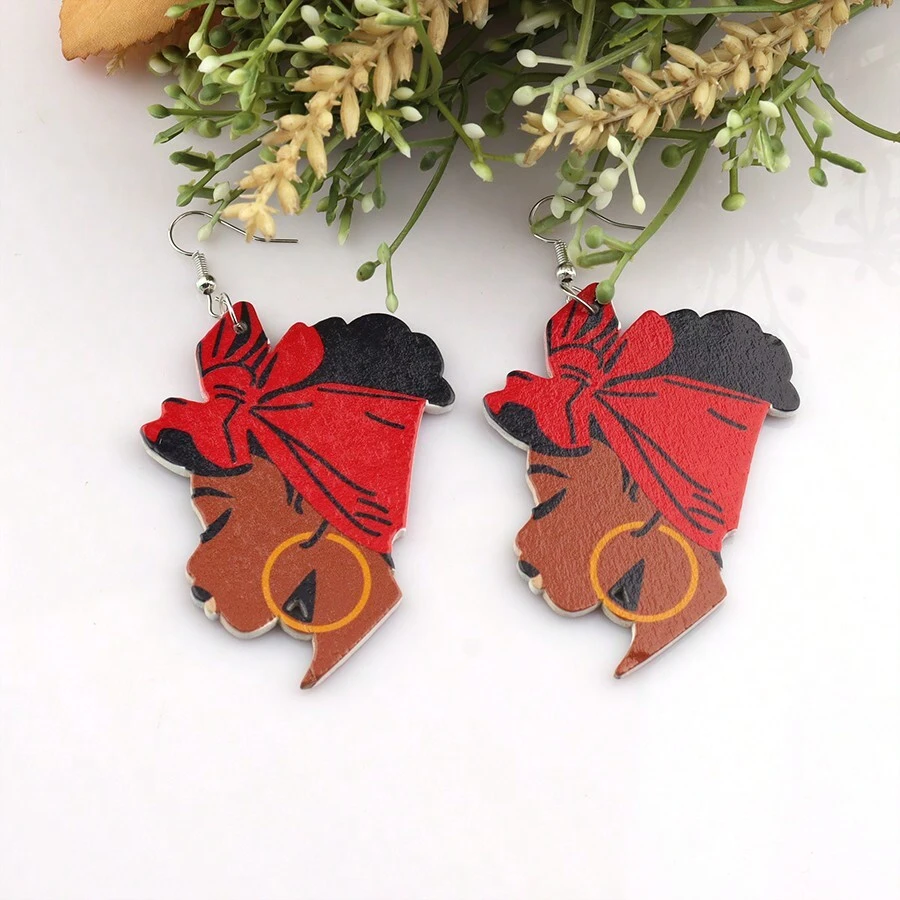 1 paire Boucles d'oreilles imprimées à motif de portrait de femme africaine, recto-verso, cadeau vintage et créatif pour femmes et filles