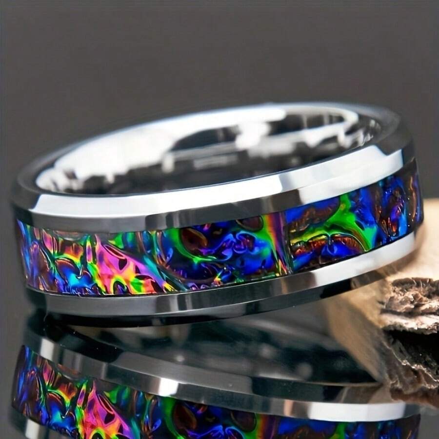 Men's 8mm Stainless Steel Wedding Engagement Ring | Unique Gift | Colorful Promise Ring For Comfortable Fit, Fashionable And Versatile