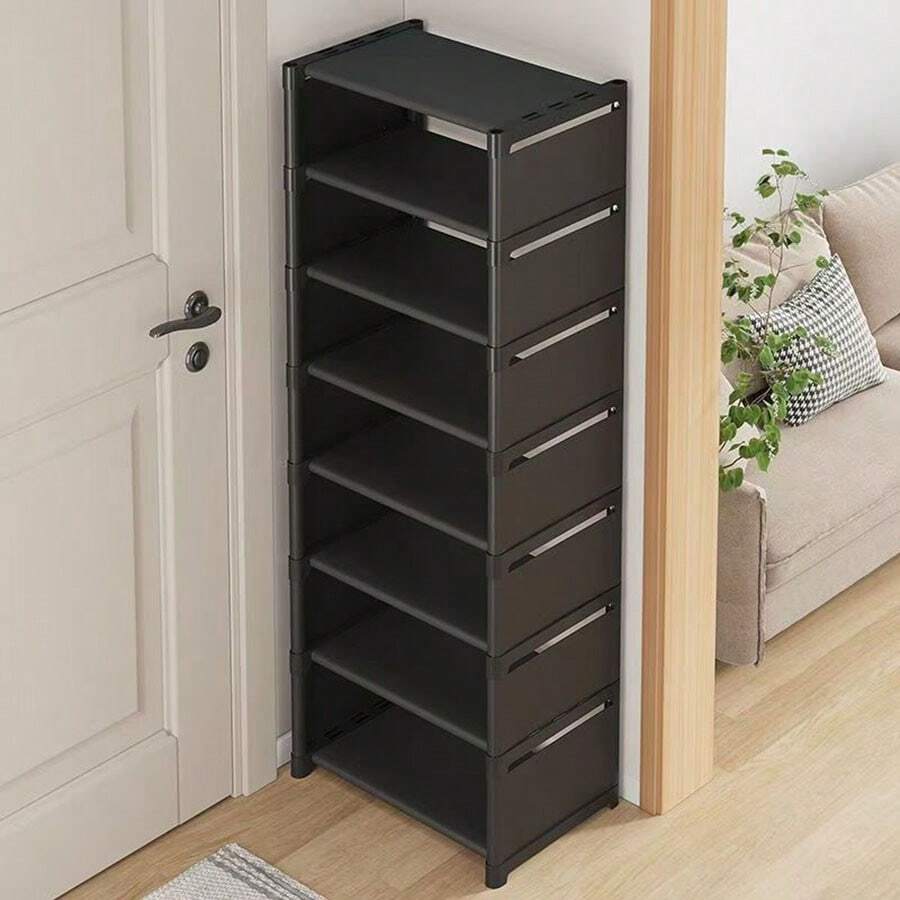 1 pezzo Portascarpe a più ripiani nero per uso domestico, con doppia fila, adatto per soggiorno, dormitorio scolastico, liberamente assemblabile